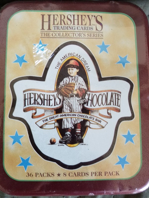 HERSHEY'S SEALED COLLECTOR'S TIN WITH 36 PKS. OF SEALED CARDS 1995 DART FLIPCARD