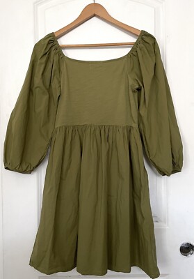 Nation LTD Heddie Combo Babydoll Dress Lichen Olive Green pockets small S |  eBay
