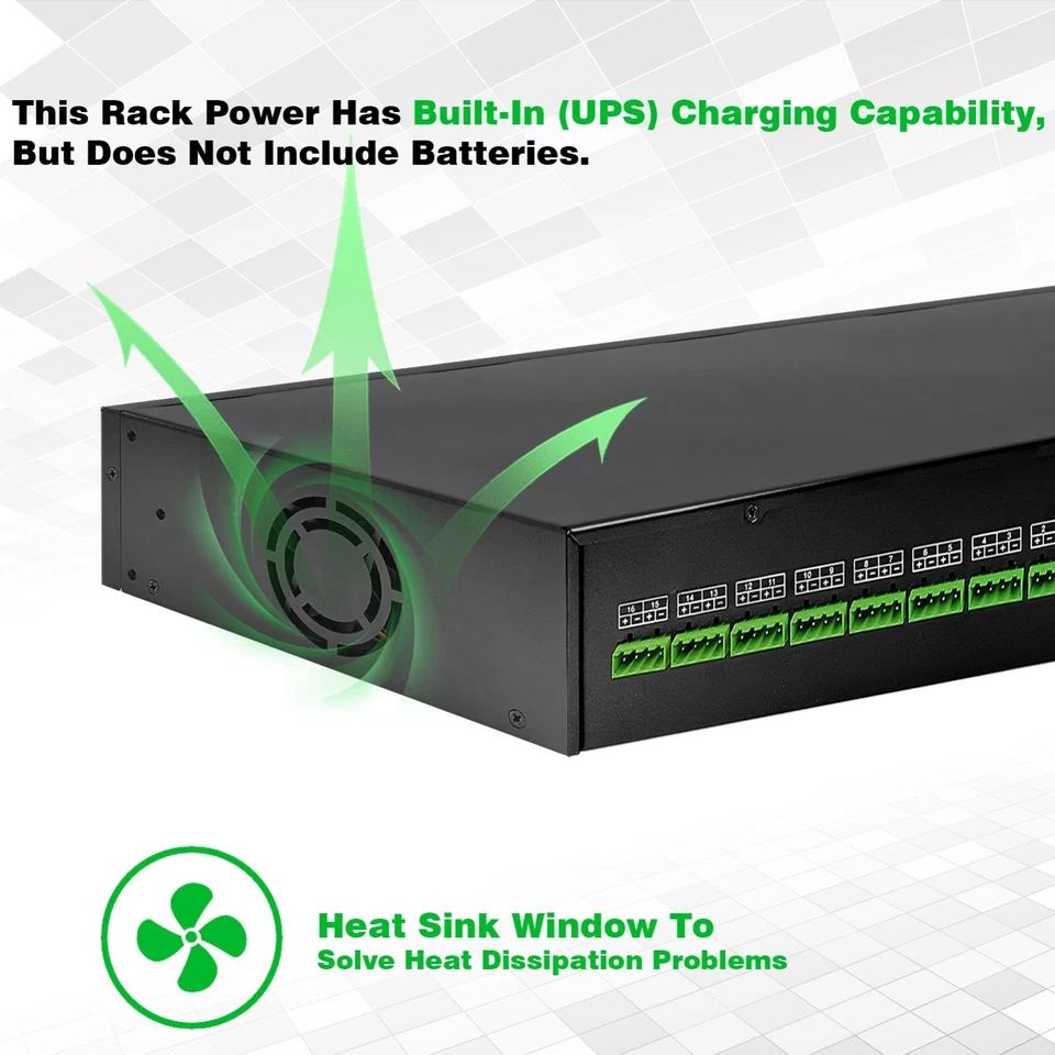 DC 16CH VBR CCTV 12V 20A Distributed Power Supply Rack Mount With UPS and PTC - Image 4 of 4