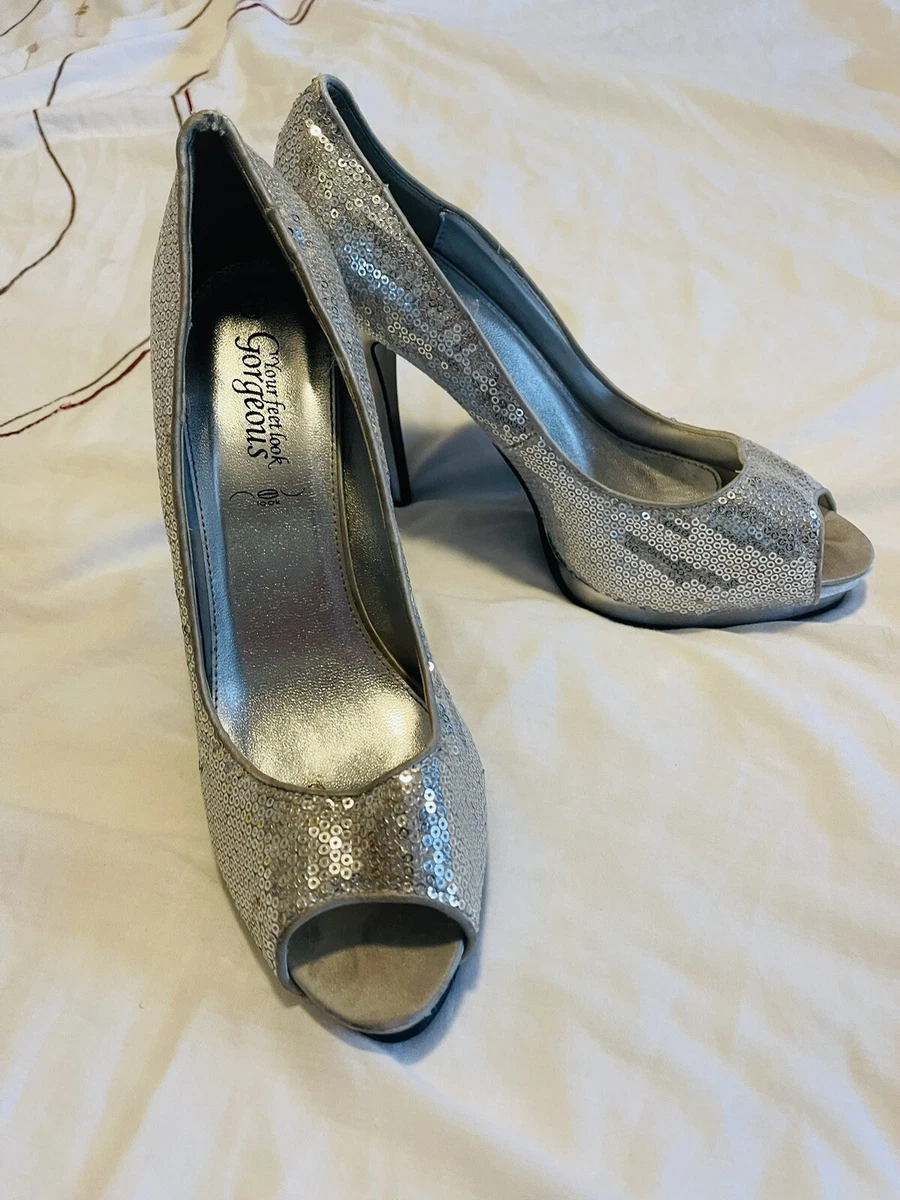 Silver chunky heel shop prom shoes