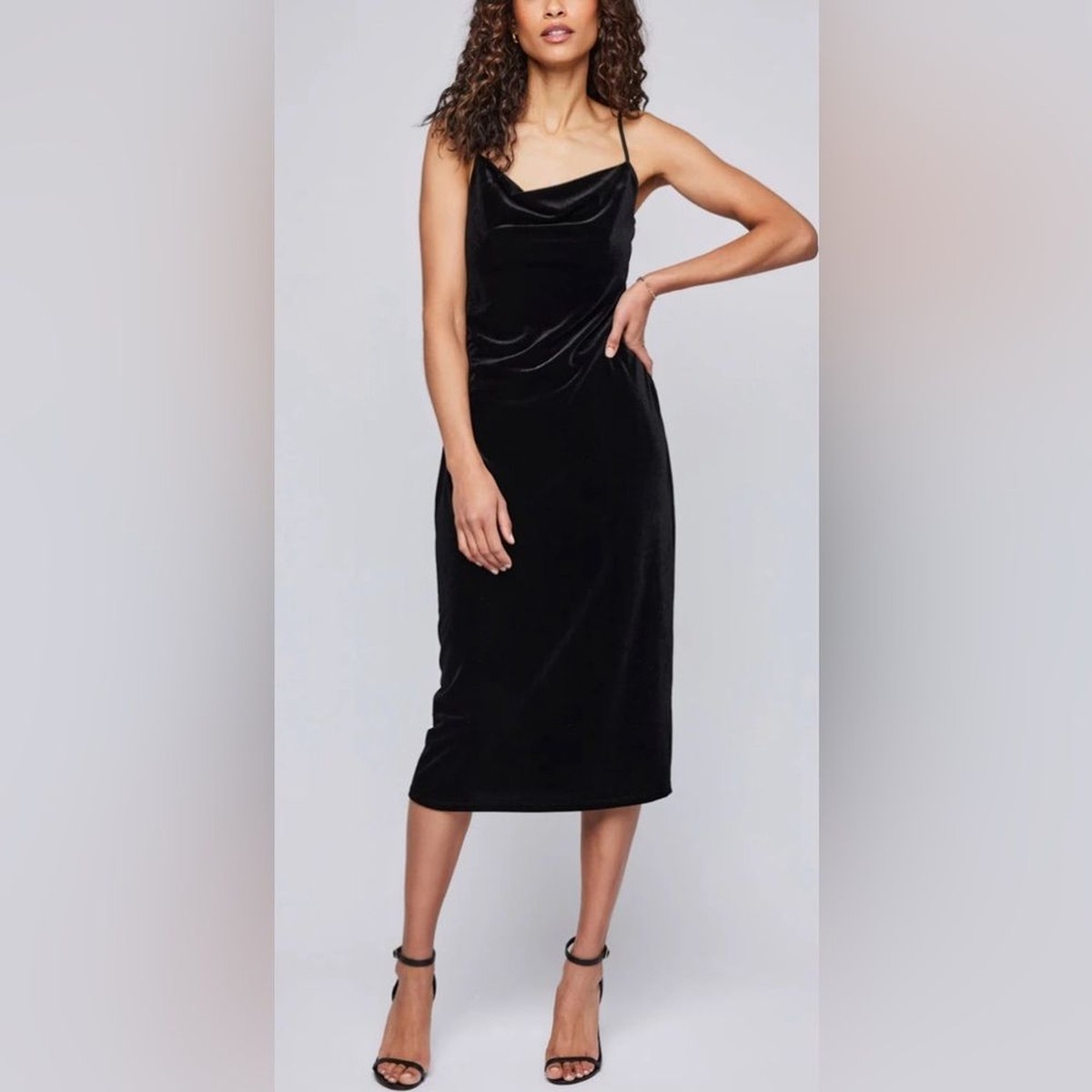 knee length dresses for ladies Zuri Bow Black Velvet Midi Long Sleeves Dress Plus Size Holidays Fall  Autumn – unmatchedbyu main image 0