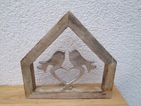 WandhäNger Vogel Aus Metall Im Mangoholz Haus Rahmen Silber (B/H/T) 22X22X2Cm