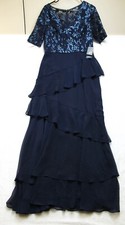 Adrianna Papell Women's Navy Evening Maxi Flare Gown Formal Tiered Size 10 NWT