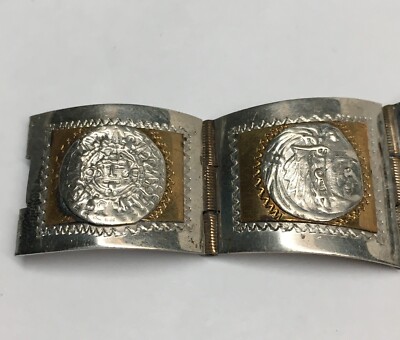 Vintage Mexico Taxco 925 Sterling Silver Brass Aztec Panel
