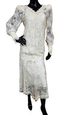 Vintage Cachet Ivory Lace Midi Dress by Bari Protas Drop Waist