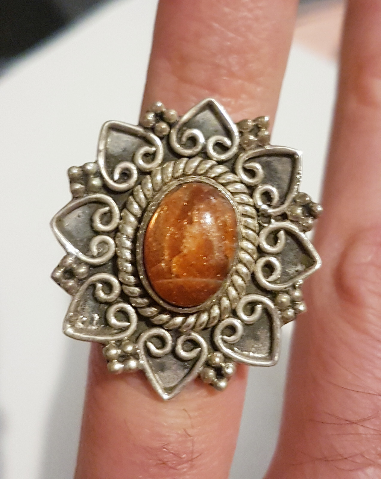 Bague en pierre de soleil et argent 925 taille 54 pour femme
