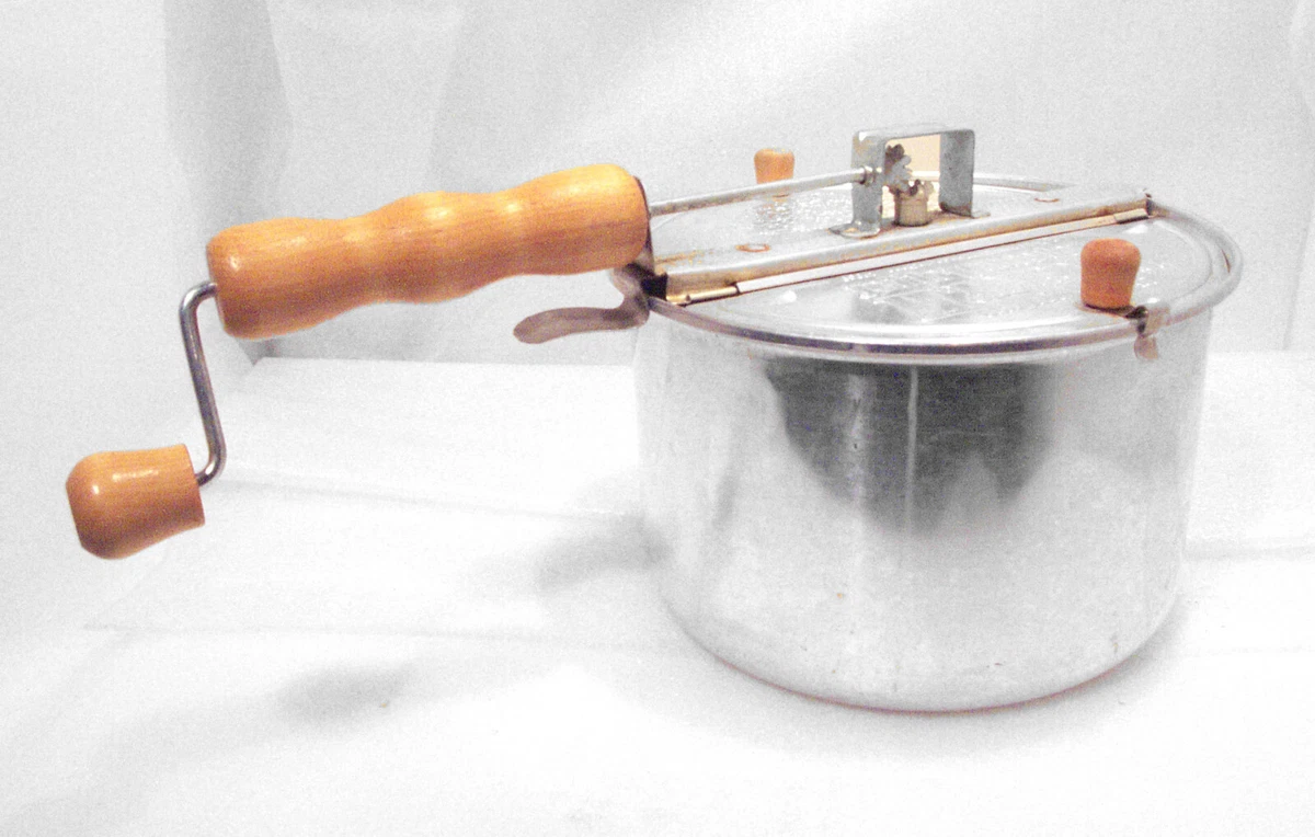 High Temperature THEATER II Popcorn Popper Maker Aluminum Wood Crank ---  Vintage