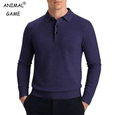 Autumn Men's Polo Sweaters Warm Pullover Solid Color Half Button Casual Sweater