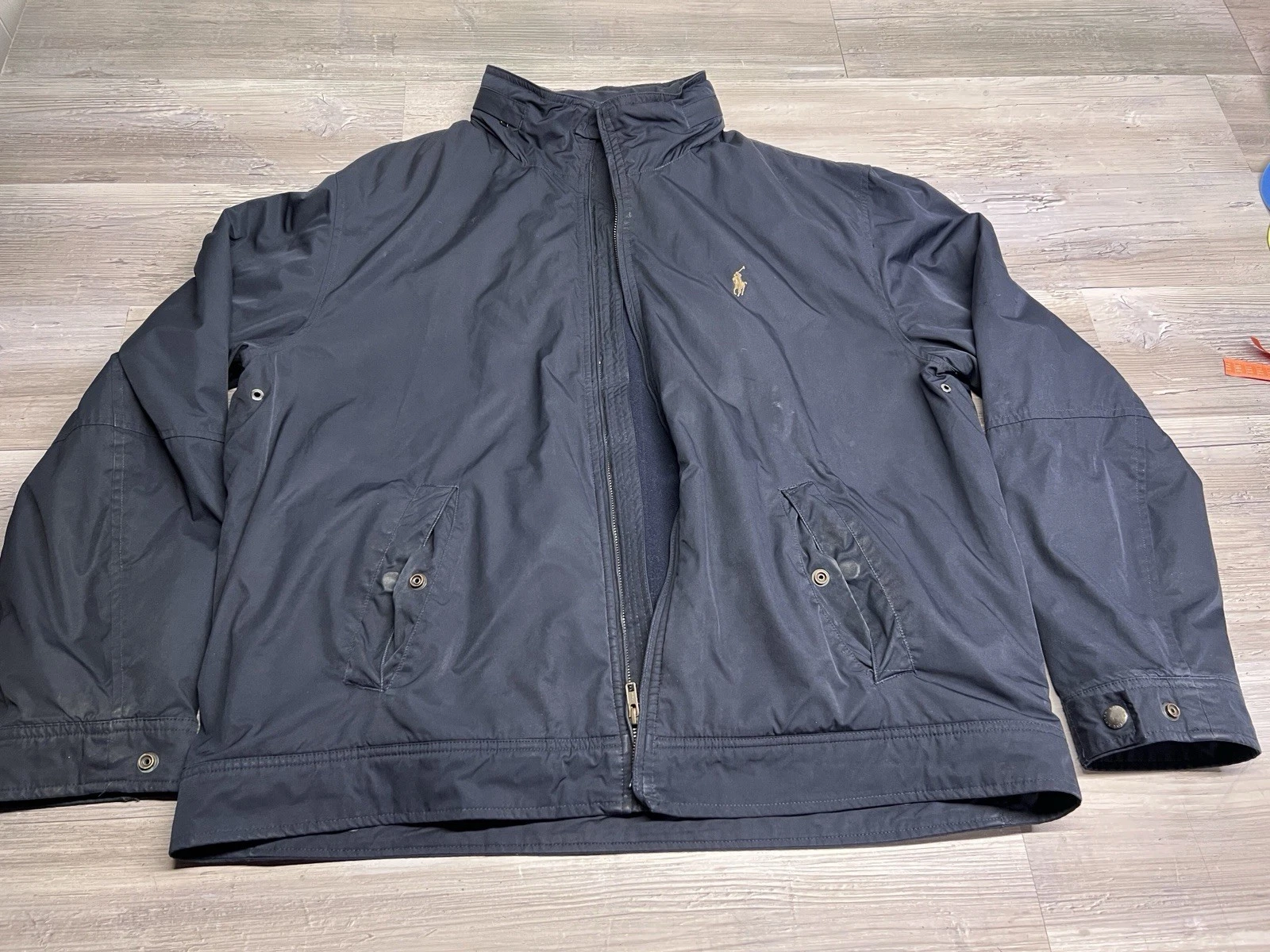 Polo Ralph Lauren Fleece Lined Nylon Jacket Mens XL Navy Full Zip Pony Vintage