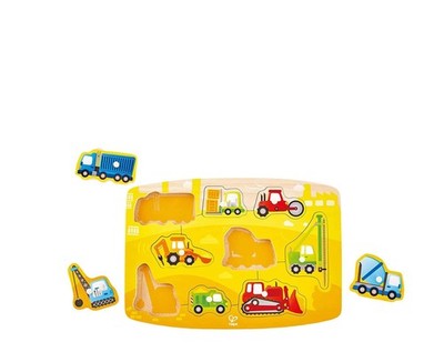 Hape Construction Peg Puzzle| 10 Piece Wooden Peg Jigsaw Puzzle... FAST USA SHIP