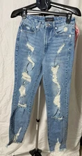 NWT Juicy Couture VENICE Med Blue Destroyed Stretch Denim Size 25