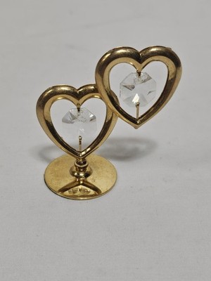 Crystal Delight 2 hearts charm 24k gold plated clear Austrian crystal - Mascot