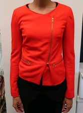 Women's Red Zip Front Jacket Long Sleeve Short Solid Basic Regular