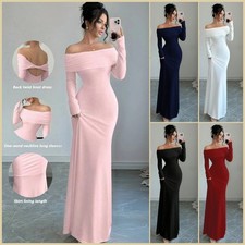 Women‘s Long Sleeve Off Shoulder Dress,Elegant Bodycon Maxi Dress for Party Prom