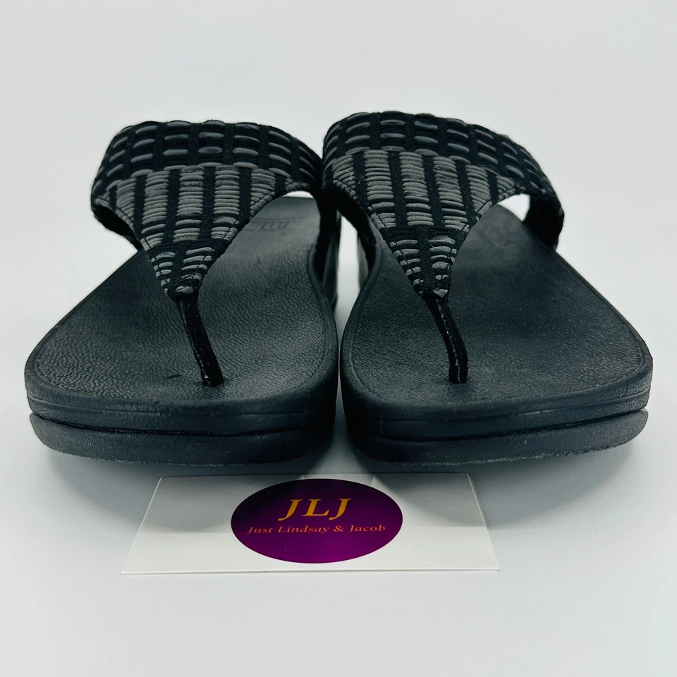 FitFlop Women's Lulu Art-Denim All Black Toe Post Sandals FB2-090 Size 8 - Image 2 of 4