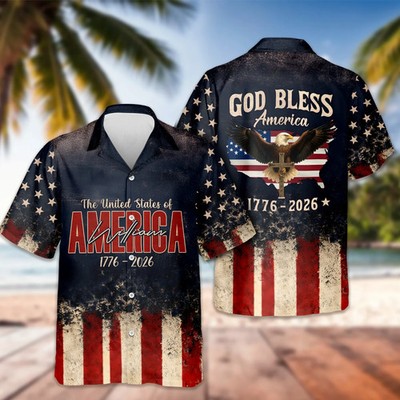 Custom Name God Bless America Eagle 3D Print Hawaiian Shirt - Adults & Youth