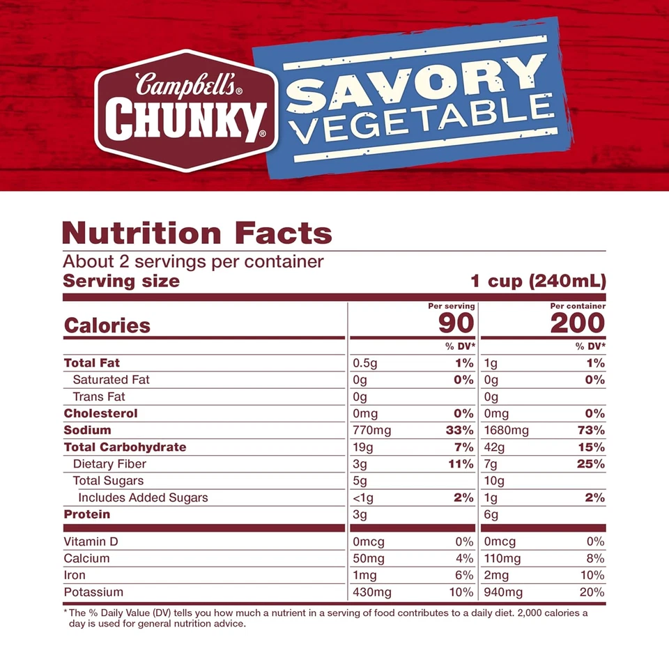 Campbells Chunky Soup, Savory Vegetable in Tomato Broth, 18.8 Ounce - Image 2 of 4