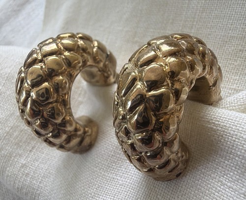 Vintage .925 Sterling Silver Vermeil Quilted Hoop Earrings