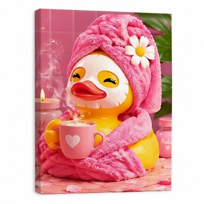 Pink Spa Rubber Duck Canvas Wall Art Cute Bathroom Decor Girly Duck Print