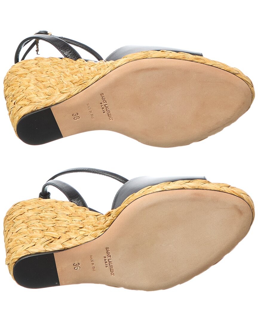 Saint Laurent Sexy 95 Sandalo con Zeppa in Pelle (Autentico Pre Loved) Donna Nero