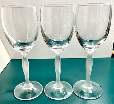 3 Mikasa Ballet Glasses Clear Crystal w White Frosted Satin Stem wine Goblets