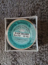Vintage Deknatel Surgical Silk 25 Yard Spool Black Braided Unopened