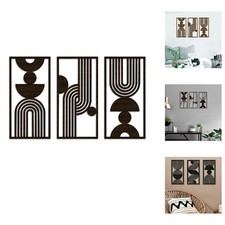 Black Gray Geometric Wall Art Set Three Panels Modern Minimalist Style