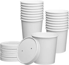 [16 Oz. - 25 Count White Paper Food Containers with Vented Lids - to Go Hot Soup