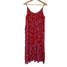 LOFT ann taylor red pink midi spaghetti strap vacation dress a line women's S