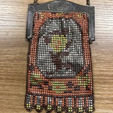 Antique TILE MESH PURSE Enamel with Silverplate Top 1920s Flapper FLAWS