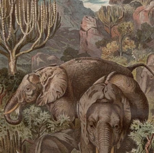 African Elephants in Mountain Landscape 1880 Antique Chromolithograph