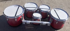 Red Yamaha Quint Field-Corps Marching Tenors Drums - Made In Japan