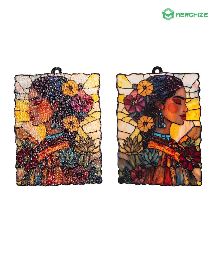 Adorno de copo de nieve de vitral hecho a mano, decoración de ventana de Navidad Foto 3 de 4