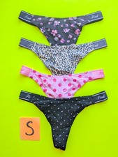 Victoria's Secret PINK LOGO Strip Size S Cotton Thong Panty Bundle - Lot of 4