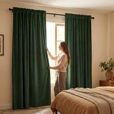 Dark Olive Green Velvet 100 Blackout Curtains 84 inches Long, Forest Green Curt
