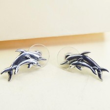 Vintage southwestern SC sterling silver dolphin mother baby studs, 925 earrings
