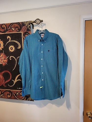 Cinch Mens Medium 100% Cotton Long Sleeve Shirt Plaid Pocket Casual Lightweight - Picture 2 of 13