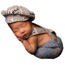 Newborn Photography Props Newspaper Print Outfits Crochet Knitted Baby Outfit
