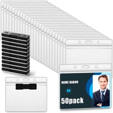 Chinco 50 Pcs Magnetic Name Badge Holder Waterproof ID Badge Holder 4.5 x 4 I...