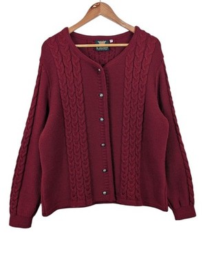 Österreichische Woll Strickjacke Pullover Gr. 42 H. Moser rot Zopfmuster Fischer Grobstrick