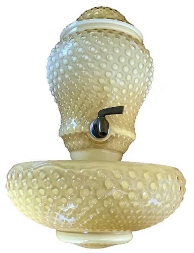 VTG 1940s FENTON HOBNAIL AMBER MILK GLASS LAVABO WALL FOUNTAIN PLANTER BOWL &LID