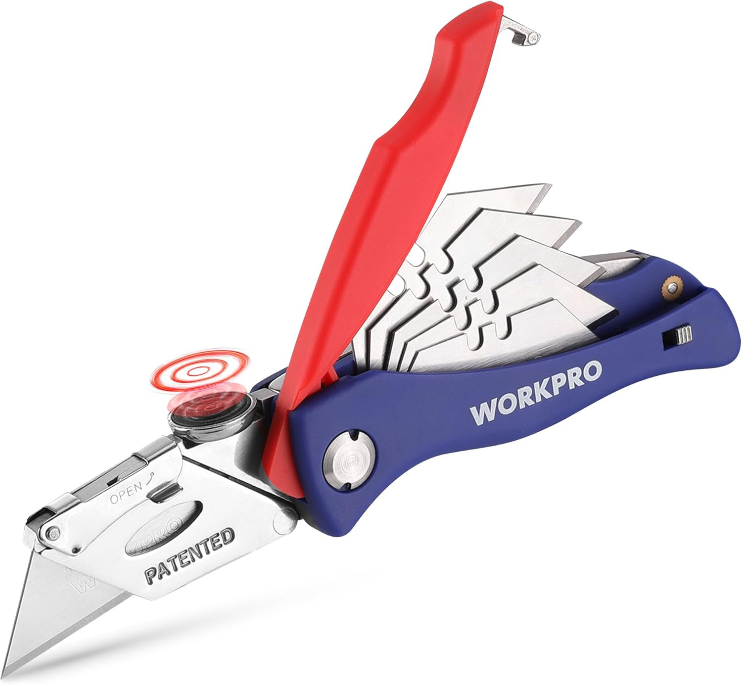 Folding Utility Knife, Quick-Change Box Cutter, Blade Storage in Handle with 5 E