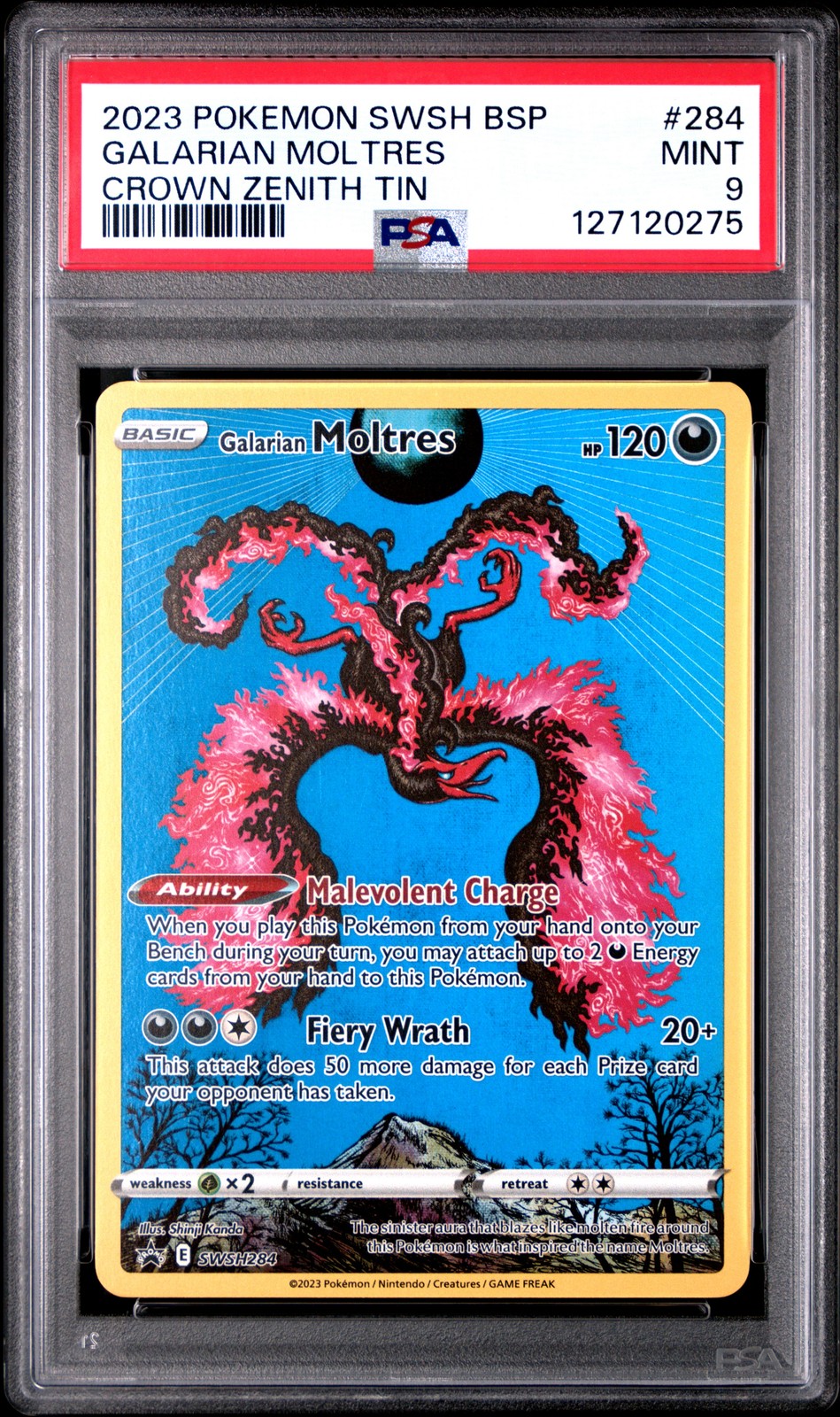 2023 POKEMON SWSH BLACK STAR PROMO CROWN ZENITH TIN #284 GALARIAN MOLTRES PSA 9