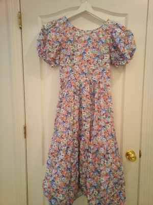 NWT Monnalisa girl ditsy floral puff sleeve midi dress with logo signage szL /16