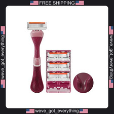 4 Pack Women's Razor Refills with Maroon Handle and Shower Hanger