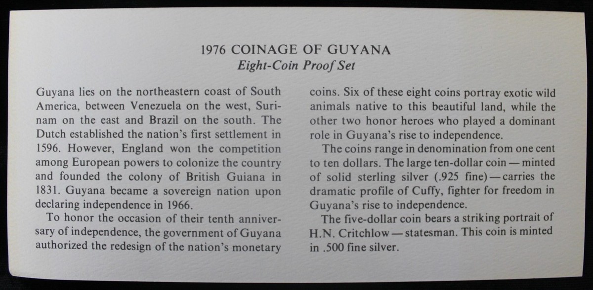 1976 Guyana SILVER Proof 8 Coin Set - 1.87 oz. SILVER | eBay