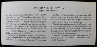 外国銀貨　ガイアナ8点セット 1976年ガイアナ共和国公式通貨プルーフセット 8種 証明書 フランクリン