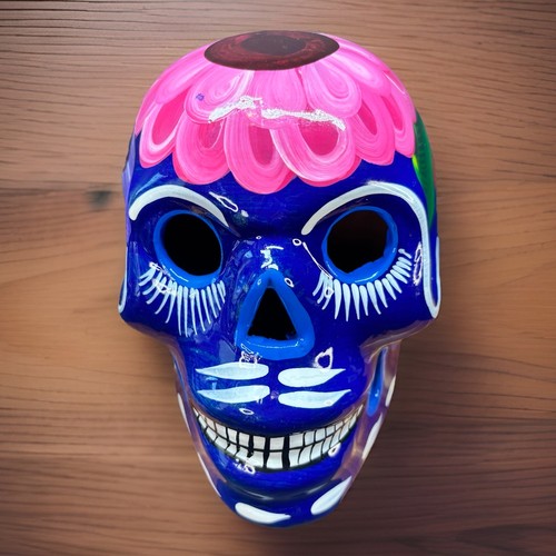 Hand Painted Floral Talavera Sugar Skull Mexico Day of the Dead 5.5" Tall X 7" W