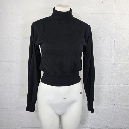 Halston, Halston III Maglione Vintage Donna Nero Lana Merino Girocollo Taglia S (Missy)
