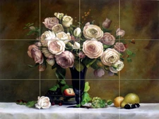 17 x 12.75 Art Flowers Vase Ceramic Mural Backsplash Bath Tile #2171